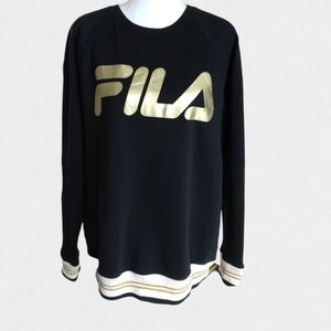 FILA sweatshirt womens size L black w gold lettering